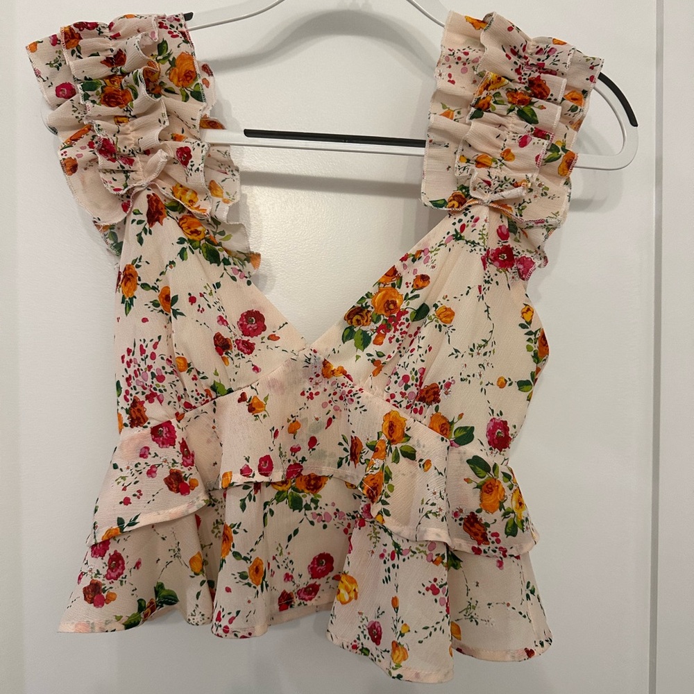 House of Harlow 1960 Cream Ruffled Wrap Blouse